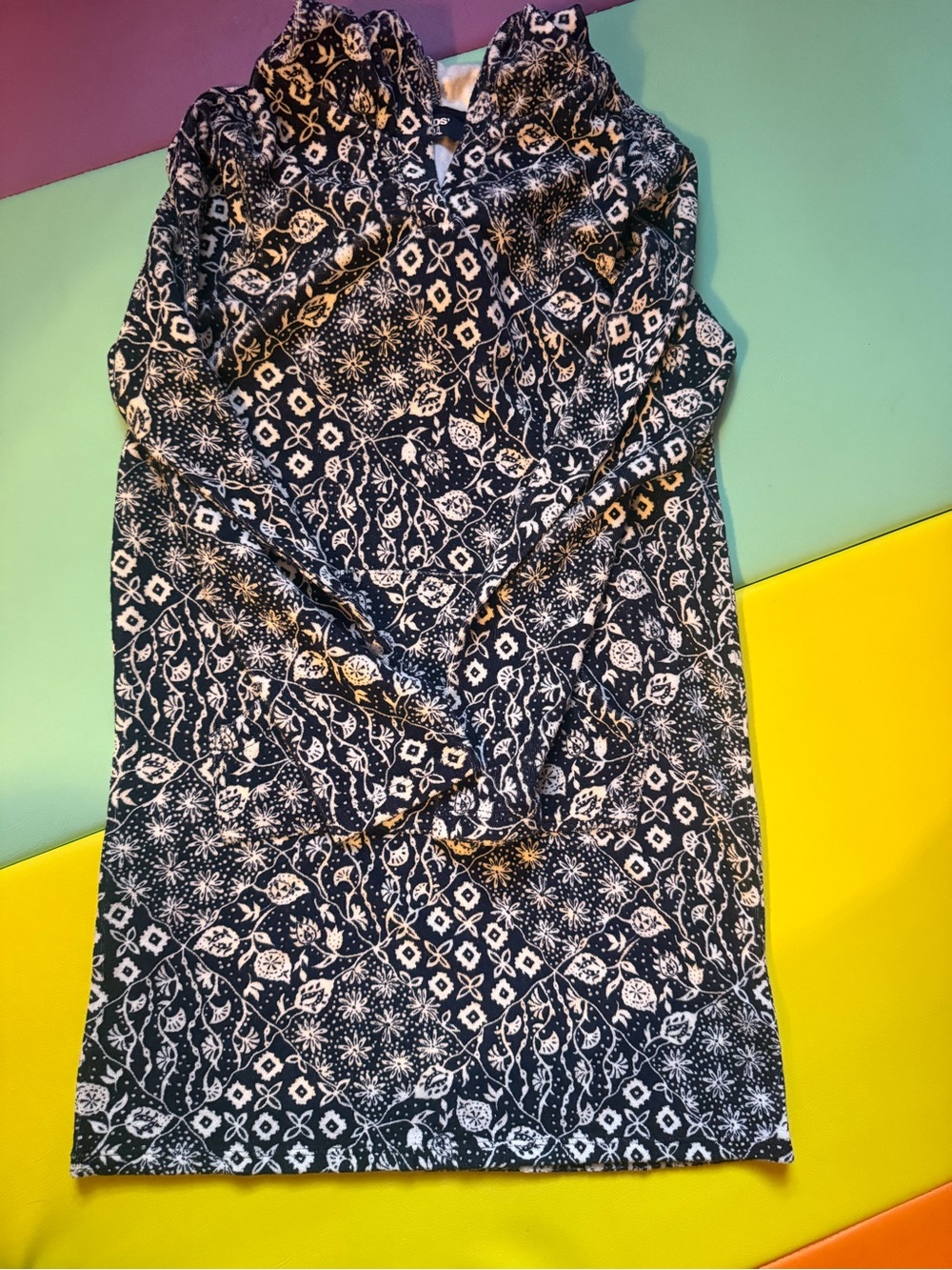 Lands' End Navy and White beach cover-up  with Floral-Geometric Print